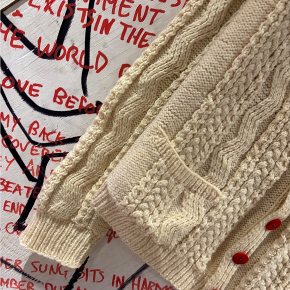 Vintage Wool Chunky Cable Knit Fisherman Cardigan Sweater - Picture 3 of 4